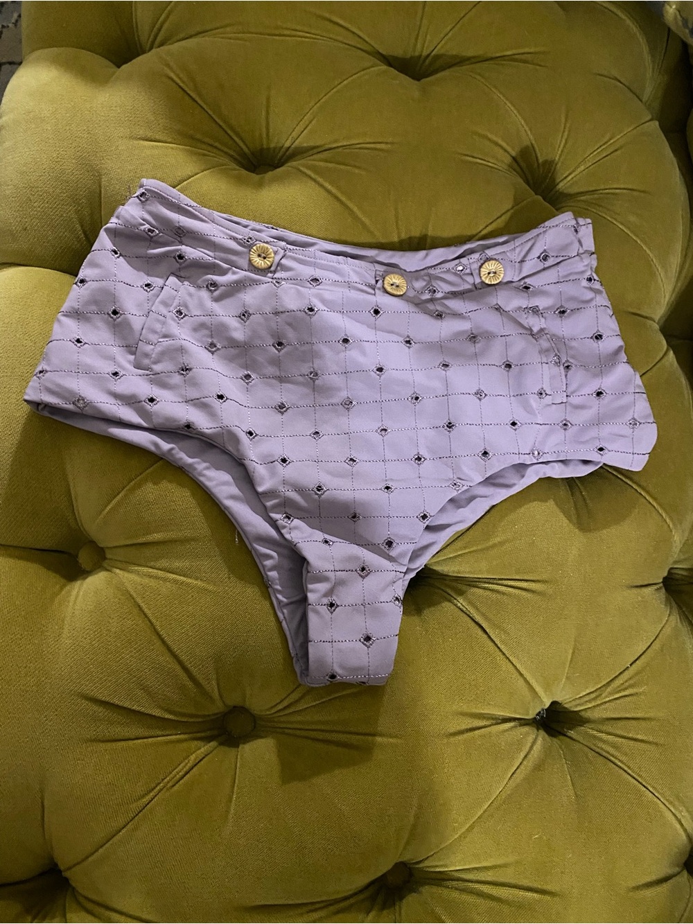 Revel Rey High-Waist Lilac Bikini Bottoms with Button Detail (XS)